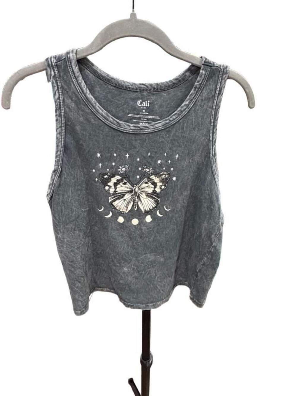 Cali Baby Women's Butterfly and Moon Phase Graphic Mineral Wash Tank Top